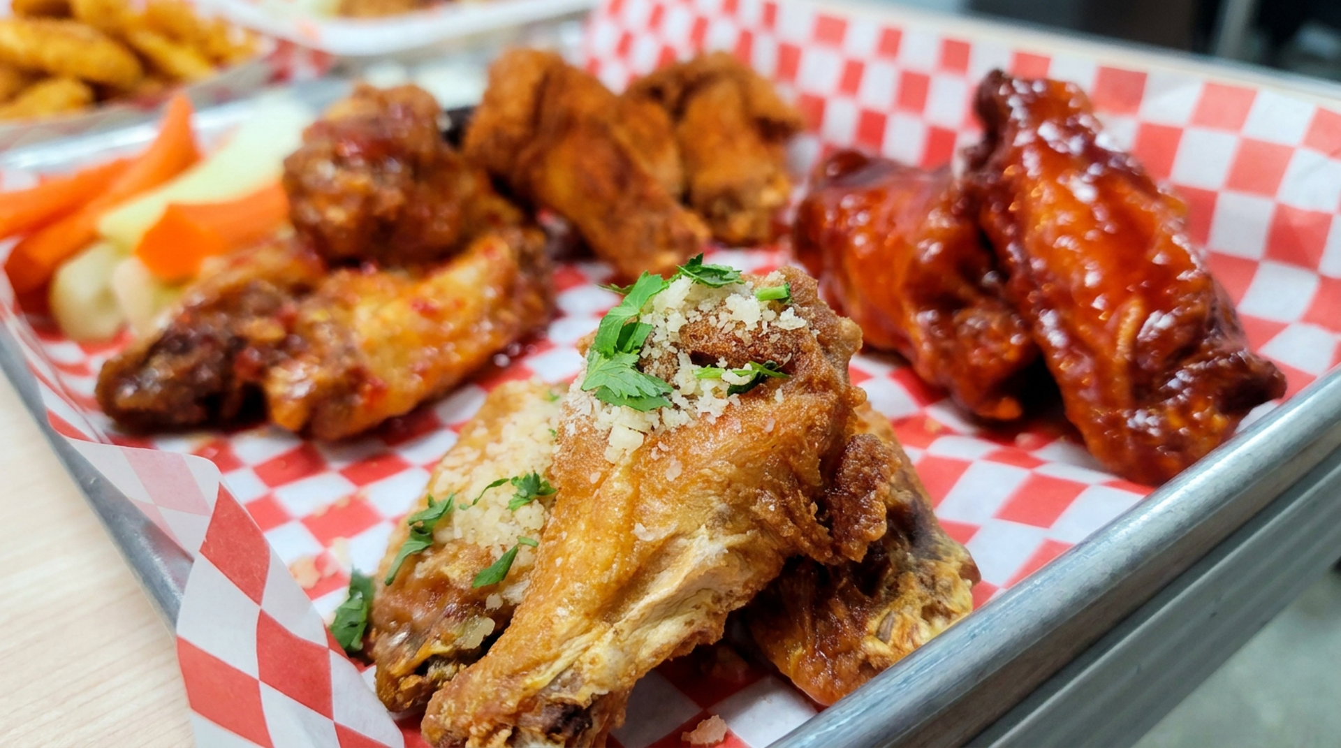 Lemon pepper, garlic parm, Korean BBQ